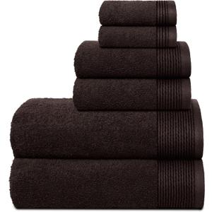 Belizzi Home 100% Cotton Ultra Soft 6 Pack Towel Set, Contains 2 Bath Towels 28x55 inchs, 2 Hand Towels 16x24 inchs & 2 Washcloths 12x12 inchs, Compact Lightweight & Highly Absorbant - Brown