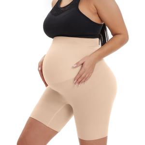 Seamless Maternity Shapewear, Prevent Thigh Chaffing, Pregnancy Belly Support, S-5XL (Large, Nude)