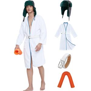 Men Christmas White Costume Set Cosplay Props Robe Hat Belt Hose Winter Holidays For Party Vacation (Large/X-Large)
