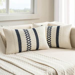 MIULEE Set of 2 Navy Blue Boho Decorative Pillow Covers 12x20 Inch Farmhouse Rustic Couch Throw Pillows Modern Spring Cotton Cushion Covers Retro Cute Macrame Woven Home Decor for Bed Sofa Chair