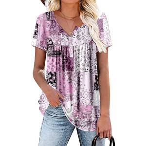 WRRH Womens Summer Short Sleeve Blouse Plus Size Ladies Shirts Floral Loose Flowy Tops for Leggings  (2X-Large, A 00-1pink19)
