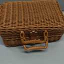 Wicker Picnic Basket, Small Vintage Rattan Suitcase Basket with Handle, Rustic Storage Hamper Prop Case with Leather Strap Lock, Plastic Storage Box Makeup Organizer for Sundries Camping Travel