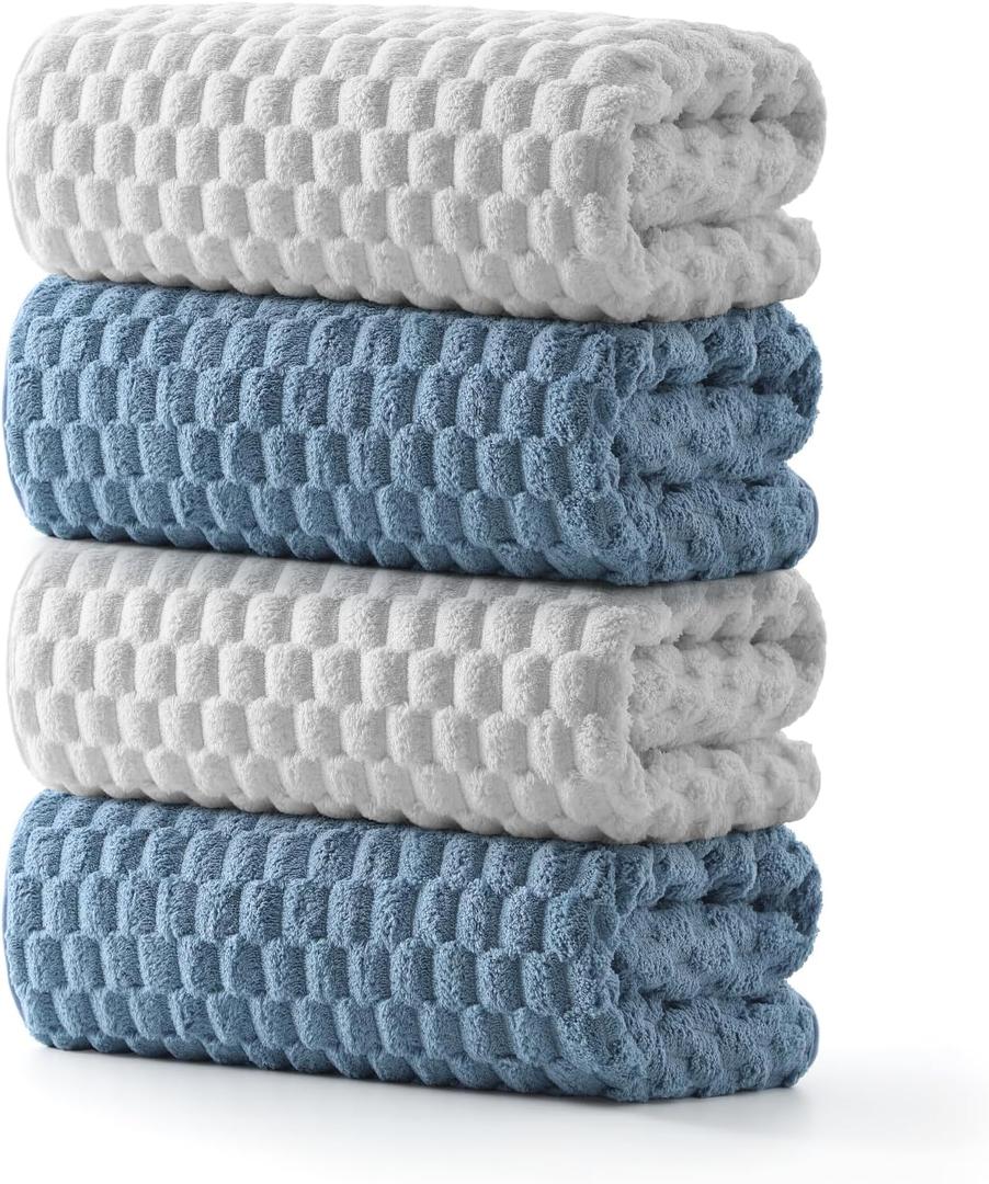 REDKISS Microfiber Bath Towels of 4-27x55 Inches Bath Towel Large, Highly Absorbent Towels for Bathroom, Quick Drying, Super Soft, Lint Free Fluffy Shower Towel for Gym, SPA, Ideal Everyday Use (Gray+blue)