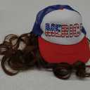 Yan Dream Men USA Mullet Hat Brown Wig with Mustache 4th of July American Costume Wig Cap with Wig (Brown)