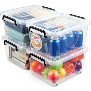 13L Storage Bins with Lids, 4 Pack Clear Storage Containers with Lids, Stackable Storage Boxes with Wheels, Organizer Bins for Closet,Shelves,Crafts and Office