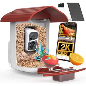 birdsnap PAV-Bird Feeder with Camera,2K HD with 64GB Card, AI Identify Smart Bird House Cam Solar Panel,Live Stream,Motion Detection,Auto Record Video for Backyard Outdoors,Ideal Gift for Bird Lover (Red)