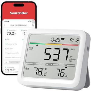 SwitchBot CO2 Detector, Air Quality Monitor Indoor, CO2 Monitor for CO2/TEMP/Humidity, Portable Carbon Dioxide Detector for Home/Car/Office/Greenhouse