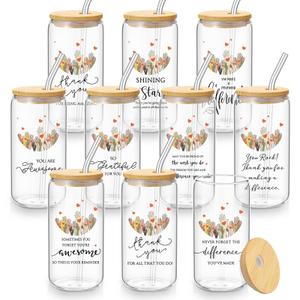 LemonRoad 10 Pcs Volunteer Appreciation Month Gifts 16oz Drinking Glasses with Lids and Straw Thank You Cups Gifts for Volunteer Employees Staff Coworkers Office