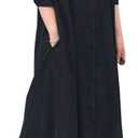 Ladyful Women's Cotton Linen Maxi Shirt Dress Long Sleeve Button Down Shirtdress Beach Summer Dress Pockets M