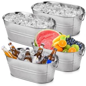 MIVIDE 4 Pack Galvanized Tub 3 Gallon Ice Bucket Large Metal Champagne Drink Bucket with Handles Galvanized Ice Buckets for Parties Mimosa Bar Cocktail Bar