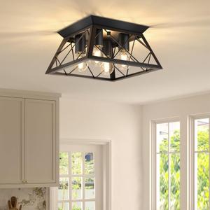 4-Light Farmhouse Kitchen Flush Mount Ceiling Light Dining Room Ceiling Light Fixture Industrial Cage Lamp for Living Room, Bulb Not Included