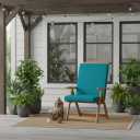 High Back Outdoor Chair Cushion – Hinged Patio Chair Pad with Removable Cover, Reversible Cushion with Ties, Durable Polyester Fabric, Eco-Friendly Recycled Polyfiber Fill, Peacock