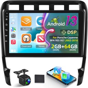 [2+64G] for Porsche Cayenne 9PA 955 957 2002-2010 Car Stereo - 9 inch HD Touchscreen Android 13 Car Radio - Wireless Carplay and Android Auto, DSP Audio, WiFi, GPS, SWC + Canbus + AHD Backup Camera