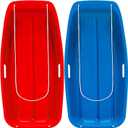 Lightning Snow Sleds 35" Long, 2 Pack Plastic Toboggan Sand Sleds with 2 Handles and a Pull Rope, Winter Snow Fun for Men Women