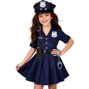 KIDIN Kids Police Officer Costume Girls Cop Outfit Toddler Police Uniform, Police Dress Up Career Day Halloween Gifts (11-12 Years) 2XL