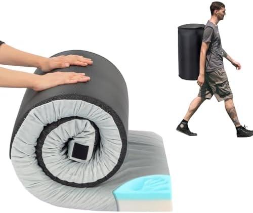 Zermatte Memory Foam Camping Mattress, Roll Up Waterproof Foam Sleeping Mats for Camping, Portable Camping Mattress Pad for Track, Camping, Grey, 75"×38"×2.5"