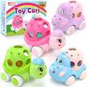 Baby Car Toys for 6-12 12-18 Months 1 Year Old Girls- 4 Pack Rattle Push N Go Cars for Toddlers 1-3 Years, Infant Trucks Toys for Babies Girl Boy 1yr 2yr First Birthday Valentines Gifts