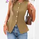 BTFBM Suit Vest Tops For Women Sleeveless Blazer Work Wear | Button Down Waistcoat Vests, Round Neck Womens Blazers, Dressy Top, Business Casual Outfits, Summer Fall Fashion Clothes 2026 (S)