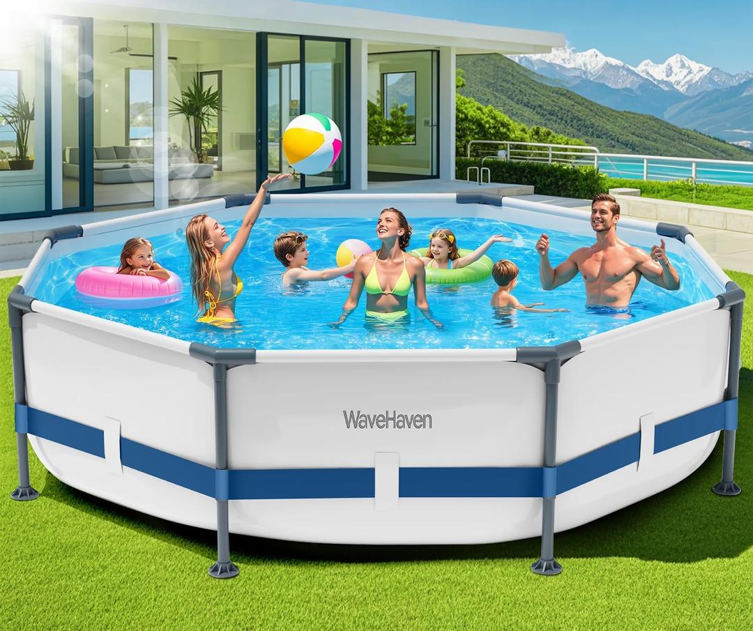 Above Ground Pool,10ft x 30in Frame Deep Swimming Pool,Round Family Pool,Large Above Ground Pool Easy Set,1200 Gallon Pool,Outdoor Backyard Pool for Kids,Adults-Deep Blue,Pump Not Included
