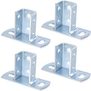 4 PCS Strut Post Bases, 2 Slotted Holes U Post Base for 1-5/8 Inches Square Single Channel, Heavy Duty Galvanized Carbon Steel Wall Ground Floor Mounting System, Universal Shelf Bracket Pile Base
