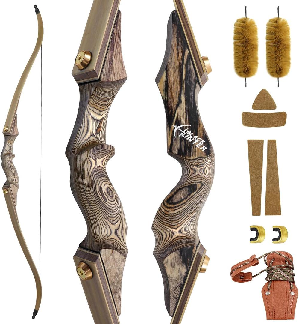 oubert Black Hunter Bow 60" Archery Takedown Recurve Bow 20-60 Lbs | Right Hand Hunting Bow, with Stringer Tool, Wooden Riser, Archery Bow Set, for Adults Shooting Practice