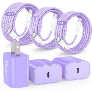 Fast Charging for iPhone 15 16 Pro Max Charger Colorful, 3Pack 20W USB C Fast Chargers Block with 6/6/10ft Long USB C to C Braided Cable Compatible with iPhone 16/15 Pro/15 Plus/Pad Pro 13/12.9,Purple