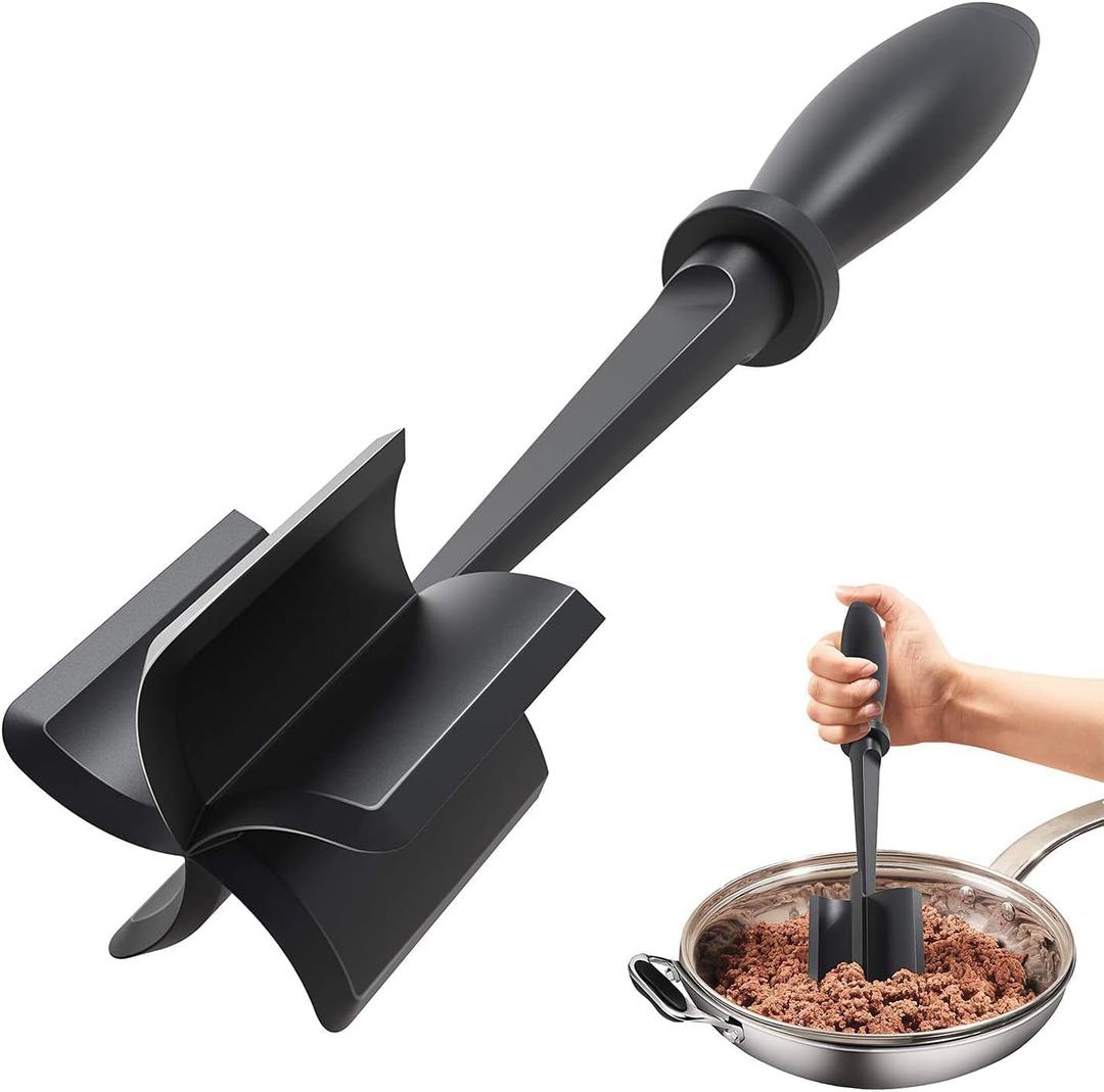 Meat Chopper for Hamburger, Premium Heat Resistant Masher and Smasher for Ground Beef, Ground Turkey and More, Nylon Ground Beef Chopper Tool and Meat Fork, Non Stick Mix (Black)