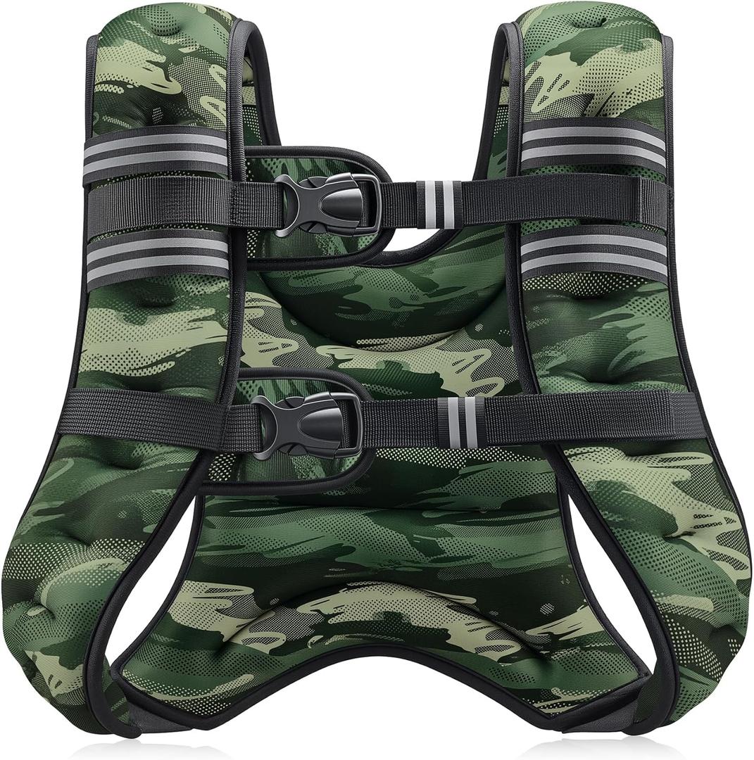 ZELUS Weighted Vest, 6lb/8lb/12lb/16lb/20lb/25lb/30lb Weight Vest with Reflective Stripe for Workout, Strength Training, Running, Fitness, Muscle Building, Weight Loss, Weightlifting (Forest Green Camo)