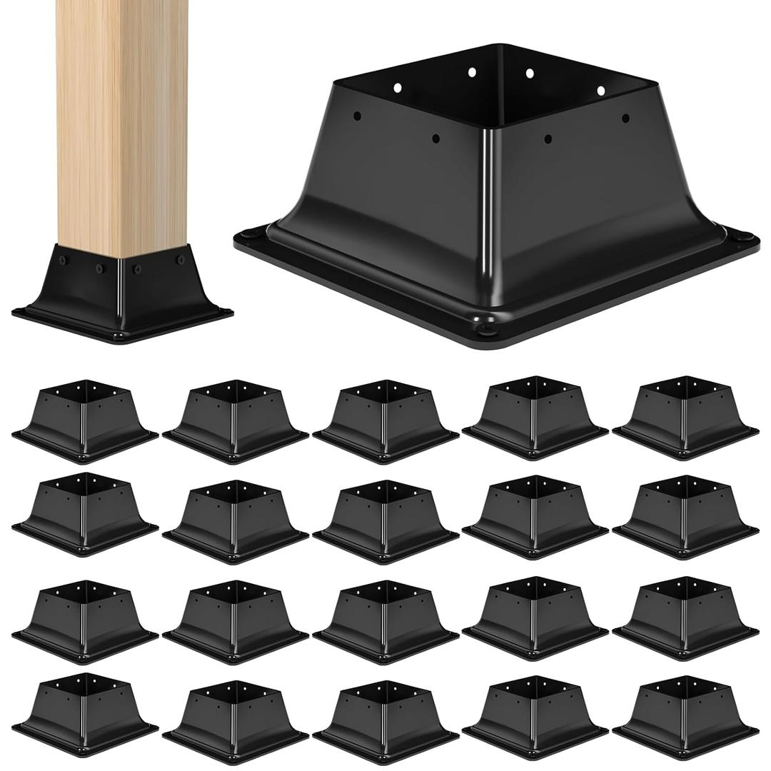 4x4 Post Base 20Pcs-Inner Size 3.6x3.6-Heavy Duty Metal Post Brackets-Deck Post Anchors-Solid Steel-Powder Coated-Wood Post Holder for Porch Handrail Railing Pergola Fence Pavilion-Support Deck Base