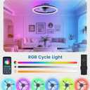 VOLISUN RGB Ceiling Fans with Lights and Remote, 20in Low Profile Ceiling Fans with Lights Flush Mount, 3000K-6500K Dimmable Fandelier LED Fan Light, Black Bladeless Ceiling Fans for Bedroom