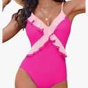 AI'MAGE One Piece Swimsuit for Women Tummy Control Ruffle Bathing Suit V Neck Push Up Swimwear XL