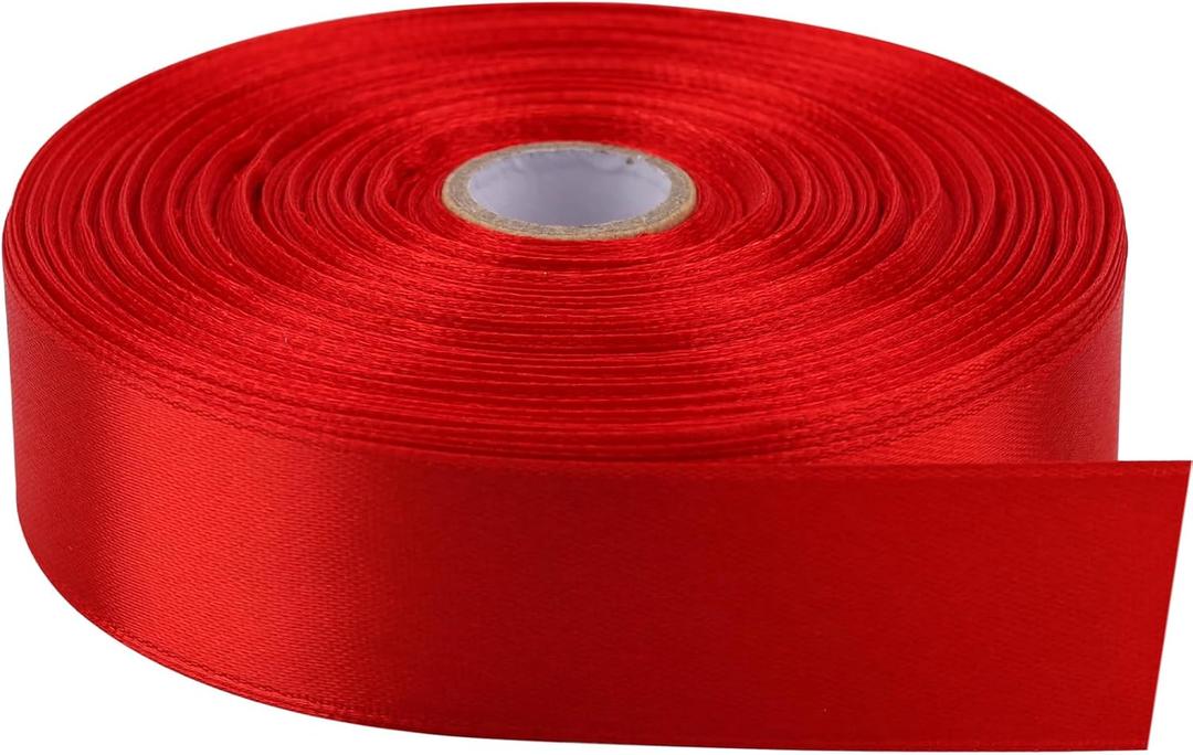 1 Inch x 50 Yards Polyester Ribbon - Red | Single-Faced Craft Ribbon for Bows, Gift Packaging, Scrapbooking