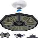 KERNOWO LED Garage Lights, 140W 18500 Lumens Garage Lighting, 6000K Daylight with Deformable Three Panel Ceiling Light Fixture E26/E27 Triple Glow LED Shop Light for Basement Workshop Warehouse (Black)