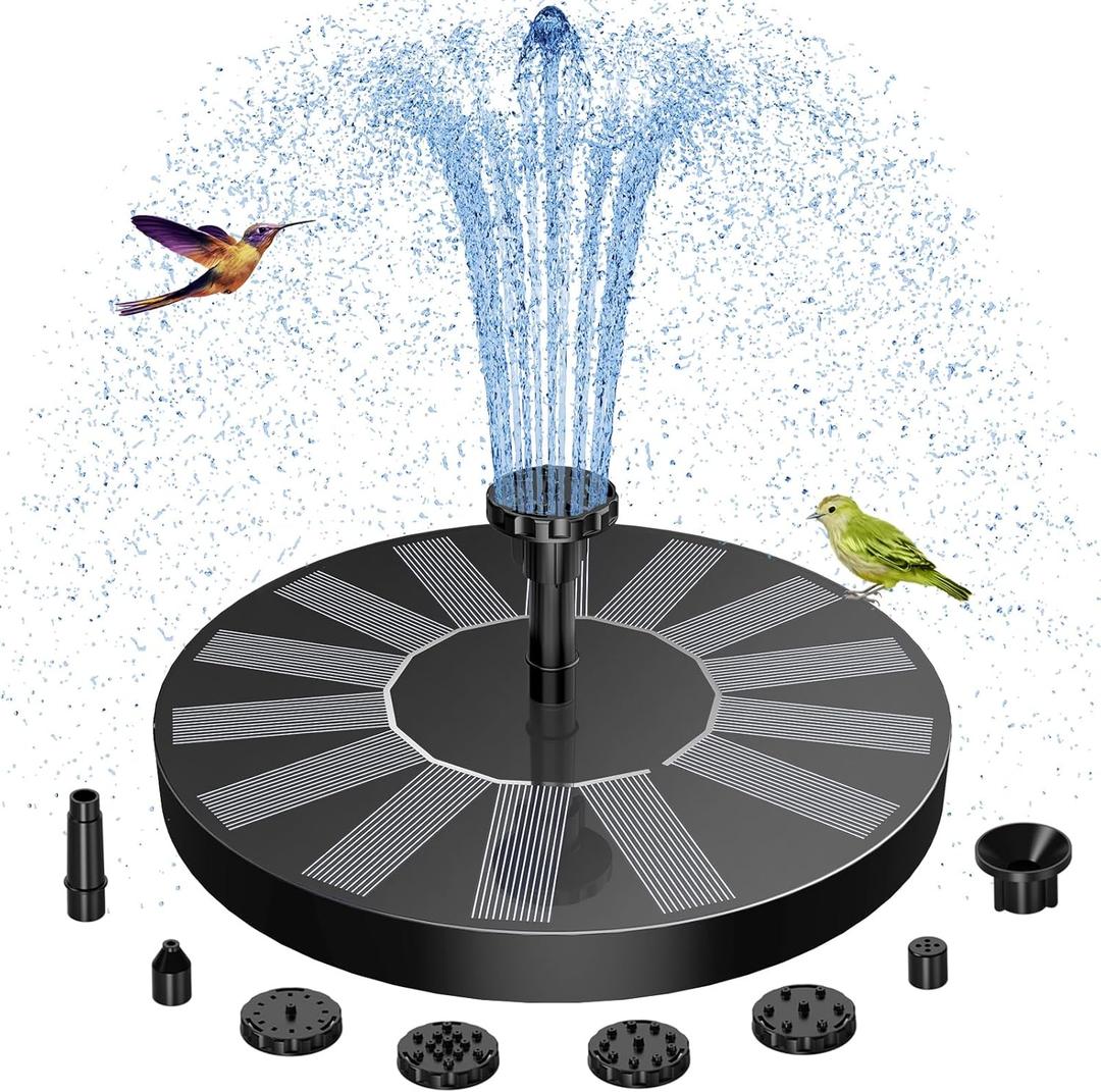 AISITIN Solar Bird Bath Fountain with 6 Nozzles, Solar Fountain Pump for Bird Bath with Brackets, Solar Powered Floating Water Pump for Bird Bath, Ponds, Garden, Fish Tank and Outdoor (1.5W)