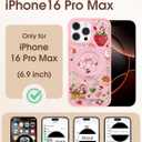Uppuppy for iPhone 16pro max Case - Compatible with MagSafe for Women Girls Bulit-in 360 Rotatable Magnetic Ring Holder Kickstand Cute Aesthetic Pink Strawberry Design for Apple 16pro max
