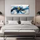 Fuwobriva Large Abstract Canvas Wall Art for Living Room Blue White and Gold Minimalist Line Artwork for Office Bedroom 20"x40"