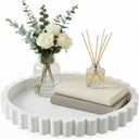 13.5 X9.5'' Decorative Tray for Coffee Tables Wooden Oval Trays Home Decor Coffee Table Tray for Living Room Kitchen Accent Table Counter Modern Decorative Trays Tables Centerpiece(White)