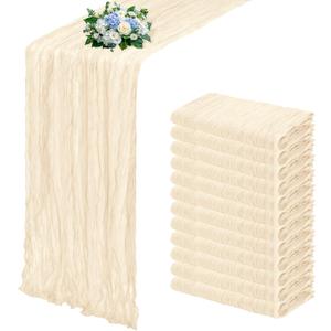 12 Pack Ivory Cheesecloth Table Runner 17x108 Inch Semi Sheer Boho Gauze Cheese Cloth Fabric Table Runners, for Wedding Party Baby Shower Birthday Home Decor Garden Farmhouse