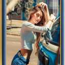 16x20 Velvet Picture Frame, Navy Blue 16x20 Velvet Photo Frame with Vintage Gold Border, 16 by 20 Poster Frame with HD Real Glass Horizontal & Vertical Display for Tabletop and Wall Decor (1 Pack)