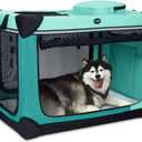 Ownpets Collapsible Dog Crate, 42 inch Portable Travel Dog Crate for Large Dogs, 4-Door Foldable Pet Kennel with Durable Mesh Windows & Soft Mat