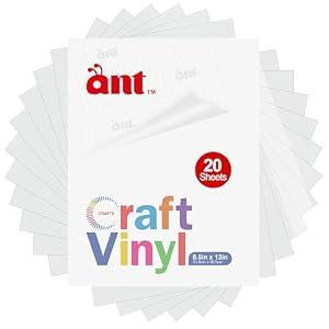 ANT White 12" x 8.5” 20 Sheets Permanent Adhesive Vinyl for Decor Sticker, Party Decoration, Car Decal - Vinyl for Cutting Machine, Craft Cutter (White, 8.5inch x 12inch x 20 Sheets)