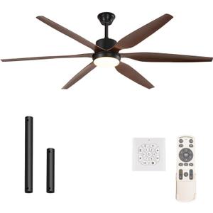 66 Inch Black Farmhouse Ceiling Fan with Light,6 Walnut Blades