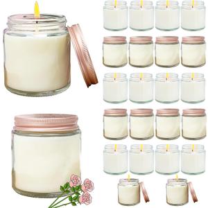 24 Pcs 4 Oz Mini White Soy Candles, Rose Scented Candles Set, Bulk Aromatherapy Candle, Great Stress Relieving Scented Candle for Girls as a Gift for Birthdays, Weddings and More!