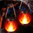 iBaycon 2 Pack Solar Lanterns Lights, Halloween Flickering Flame Garden Lights with 2 Modes Dual Charging USB & Solar, Outdoor Waterproof Hanging Lantern for Party Holiday Halloween Decor (Red)