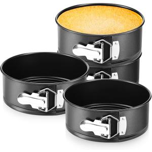 Funnymoom 4 Pcs 7 Inch Non Stick Springform Pan with Removable Bottom Carbon Steel Cheesecake Pan Round Springform Cake Mold with Stainless Steel Spring Buckles for Baking Kitchens Restaurant