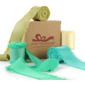 Pretty Jolly Blue Green Silk Satin Ribbon for Flower Bouquet 4 Rolls 1 Inch x 5Yd Handmade Frayed Fabric Ribbons for Gift Wrapping,Crafts,Baby Shower,Wedding Invitations,Hair Bows and Holiday Decor