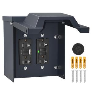 Joinfworld Outdoor Electrical Box, Outdoor GFCI Outlet Box 20 Amp WRTR GFCI Cover with USBType-C Ports Lockable ETL Listed