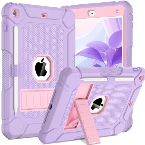 BMOUO Case for iPad 9th 8th 7th Generation (10.2 inch, 2021/2020/2019), Shockproof Protective iPad 10.2 Case with Built-in Stand/Pencil Holder, Light Purple