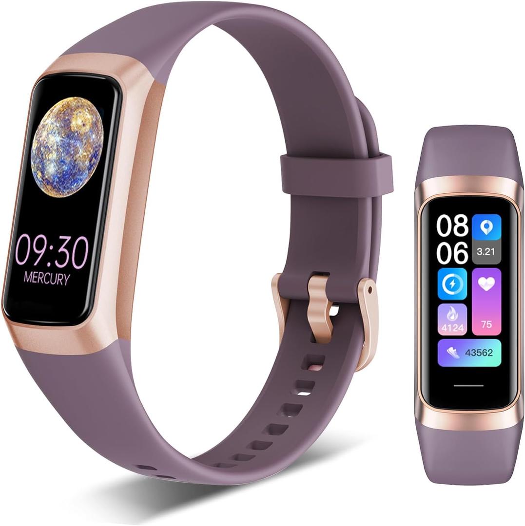 Fitness Tracker, 24/7 Heart Rate Blood Oxygen Blood Pressure Body Temp Monitor Sleep Calorie Tracker with 1.1" AMOLED Touch Color Screen Pedometer Smart Watch Waterproof for Women Men (Bordeaux)