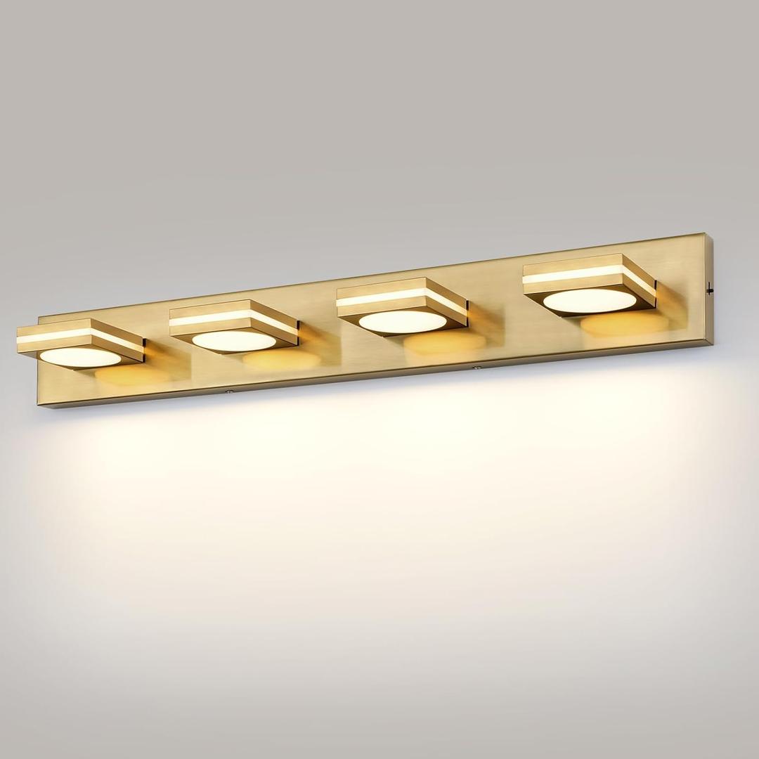 OKELI 4-Light LED Bathroom Vanity Light Fixtures, Gold Modern Bathroom Wall Lighting Fixtures Over Mirror (3CCT, 3000K-6000K)